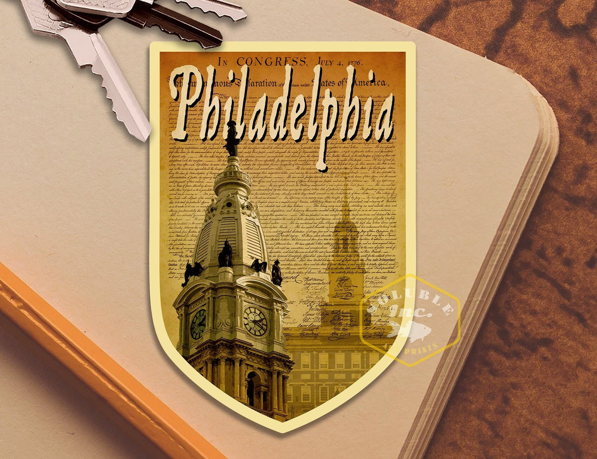 Philadelphia travel sticker, vintage style decal for suitcase, luggage, laptop or water bottle