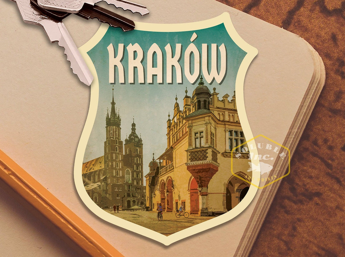 Krakow Poland Travel Sticker: Vintage Suitcase Decal