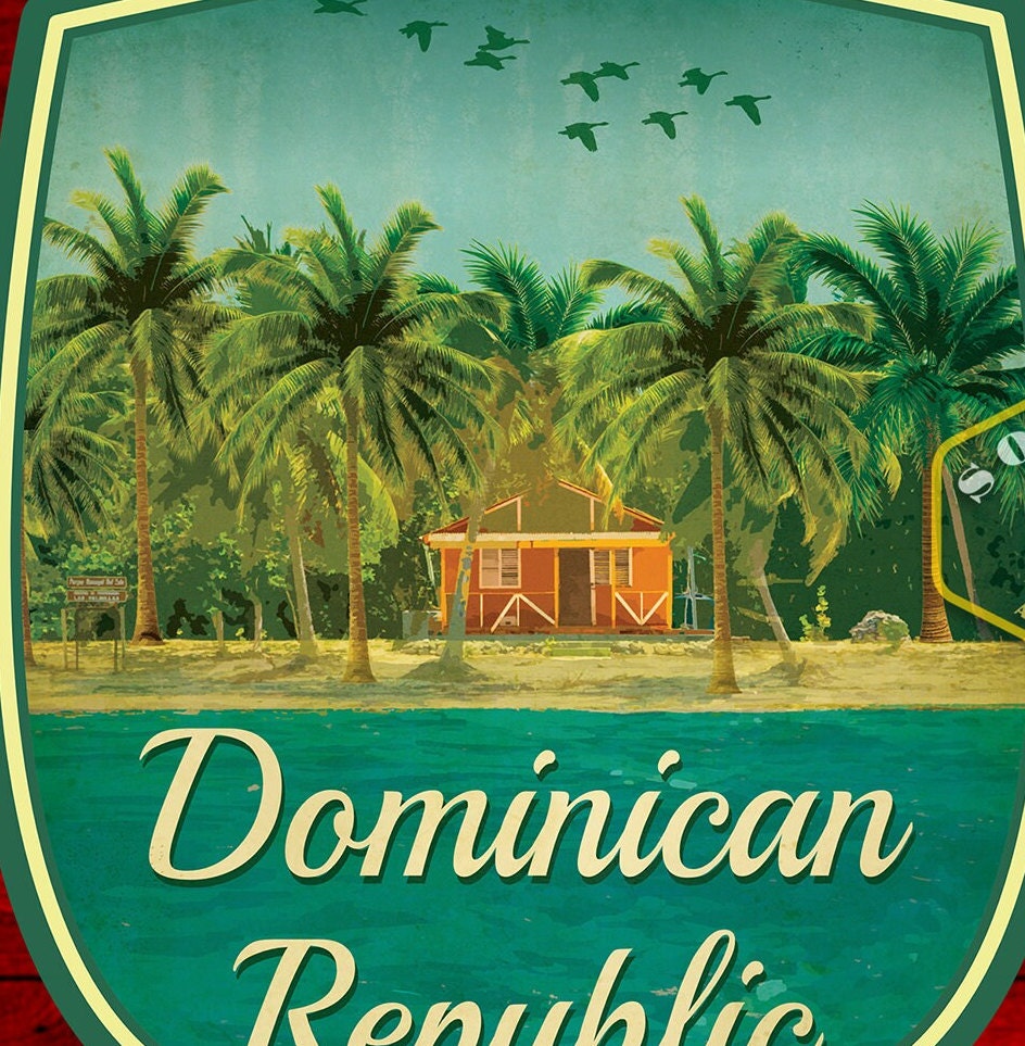 Dominican Republic Travel Sticker: Vintage Suitcase Decal