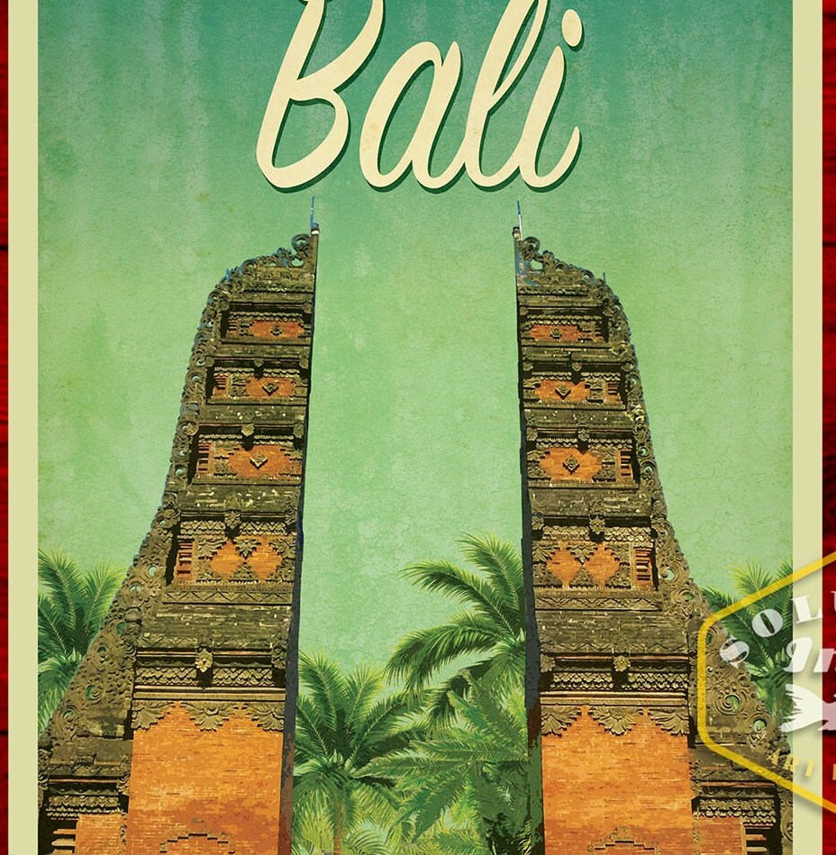 Bali Indonesia travel sticker, vintage style decal for suitcase, luggage, laptop or water bottle