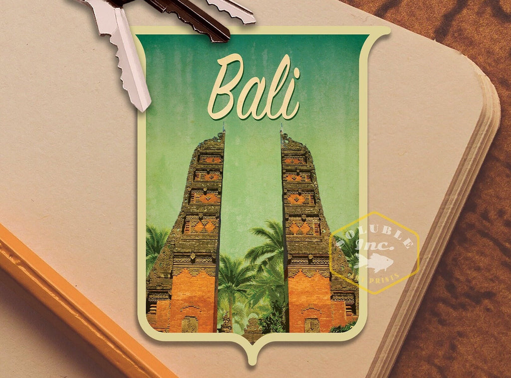 Bali Indonesia travel sticker, vintage style decal for suitcase, luggage, laptop or water bottle