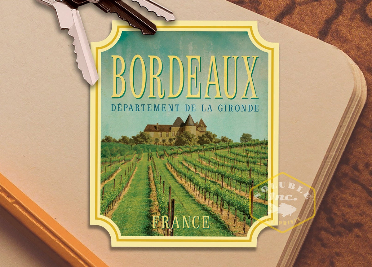 Bordeaux France Travel Sticker: Vintage Suitcase Decal