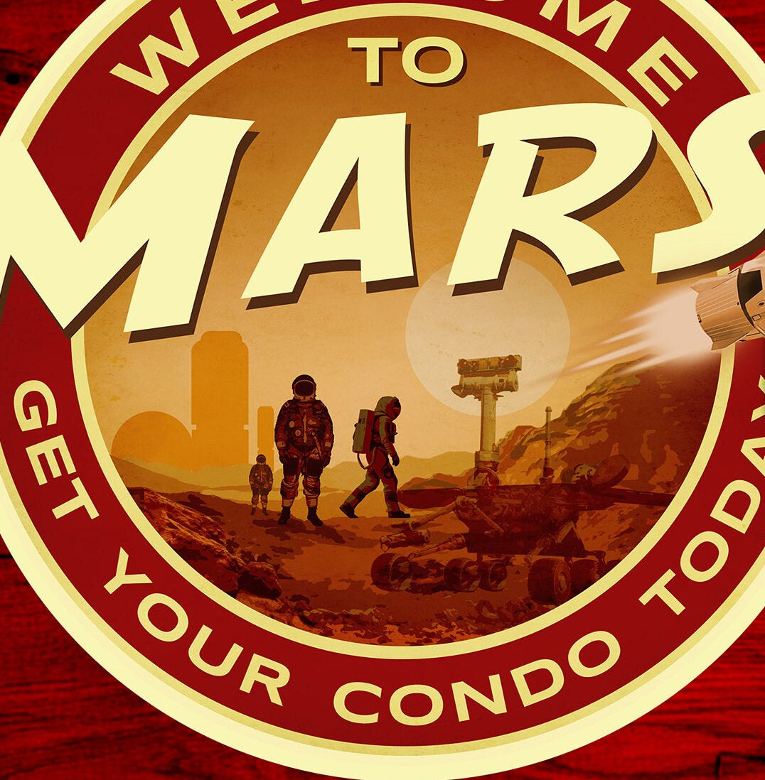 Mars travel sticker, vintage style decal for suitcase, luggage, laptop or water bottle