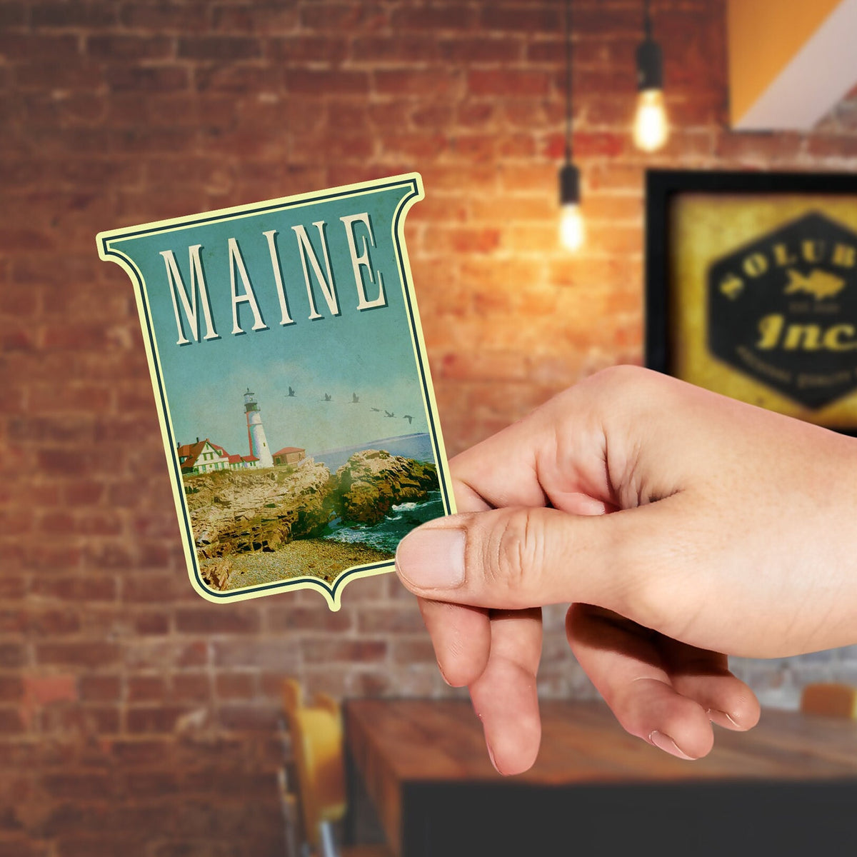 Maine travel sticker, vintage style decal for suitcase, luggage, laptop or water bottle