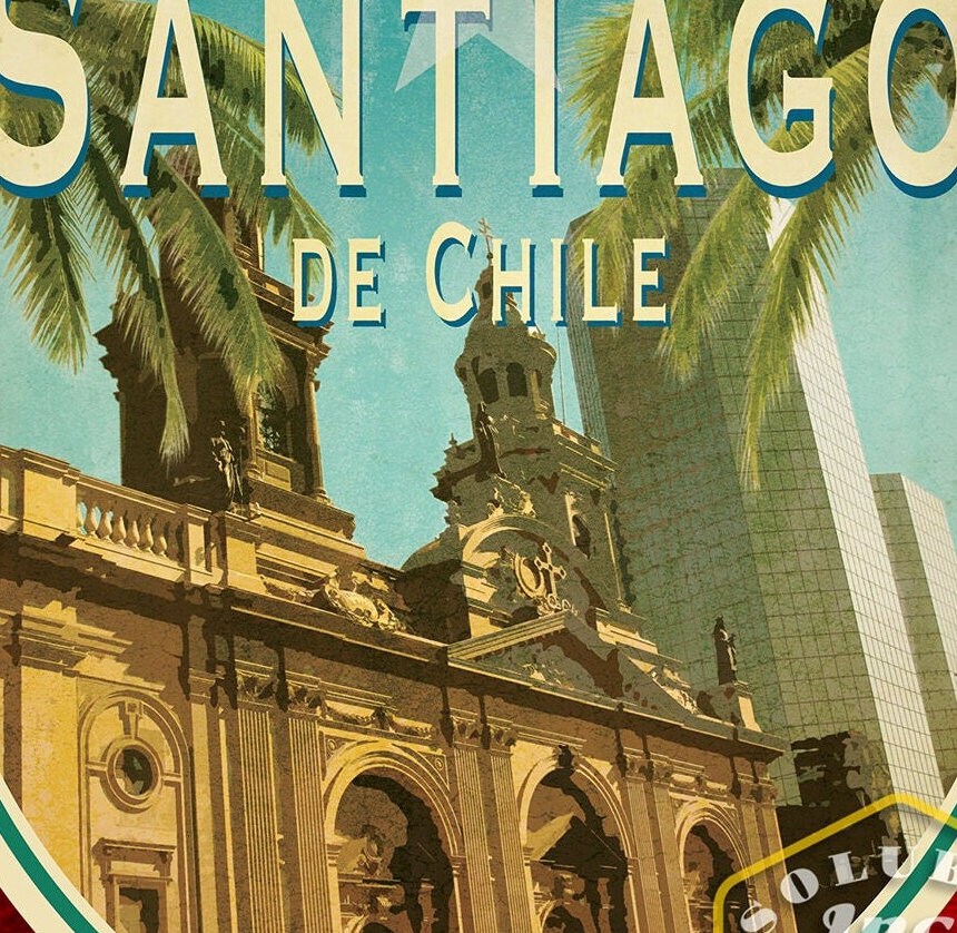 Santiago, Chile travel sticker, vintage style decal for suitcase, luggage, laptop or water bottle