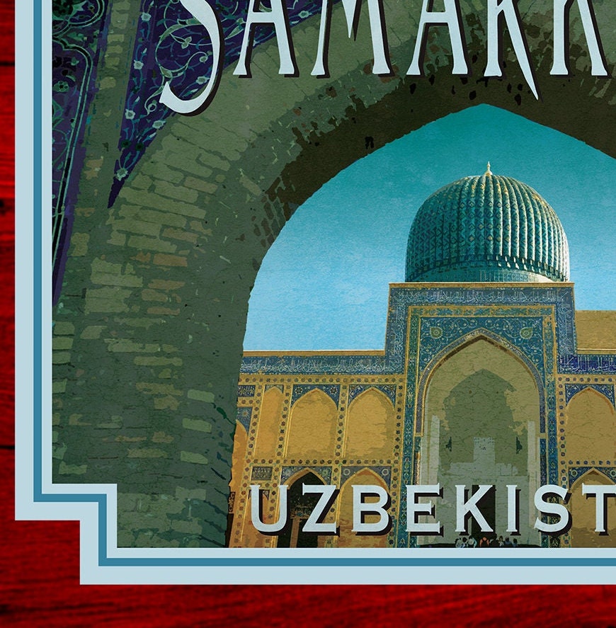 Samarkand Uzbekistan Travel Sticker: Vintage Suitcase Decal