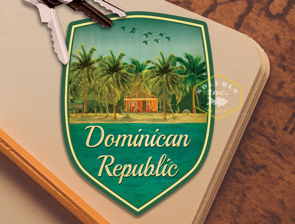 Dominican Republic Travel Sticker: Vintage Suitcase Decal