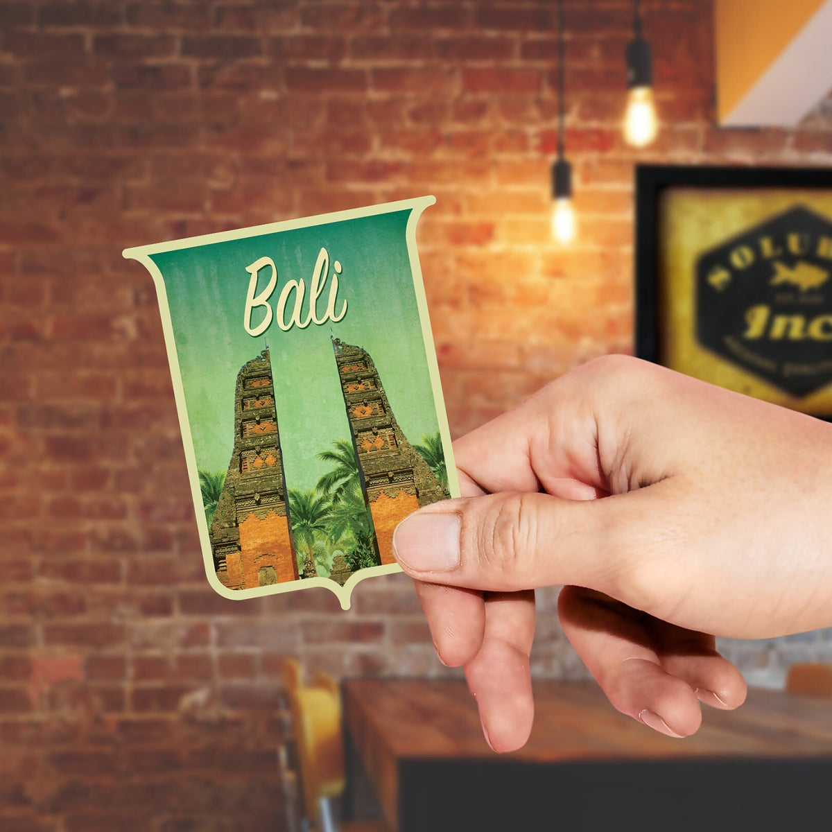 Bali Indonesia travel sticker, vintage style decal for suitcase, luggage, laptop or water bottle