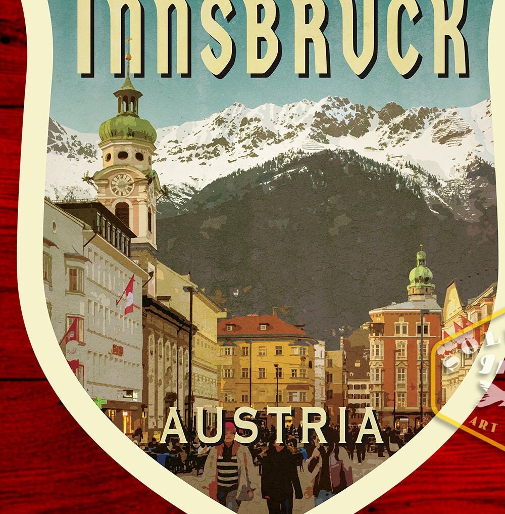 Innsbruck Austria Travel Sticker: Vintage Suitcase Decal
