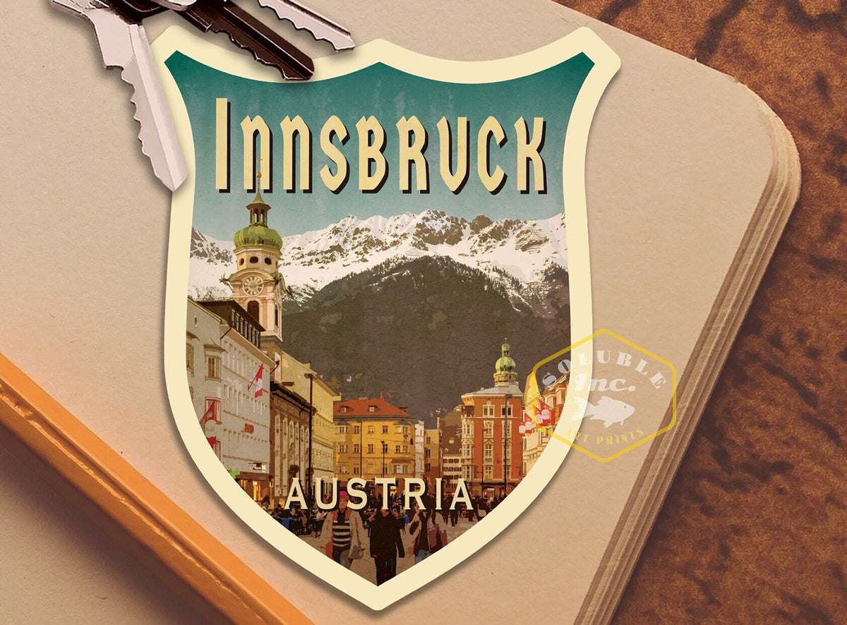 Innsbruck Austria Travel Sticker: Vintage Suitcase Decal