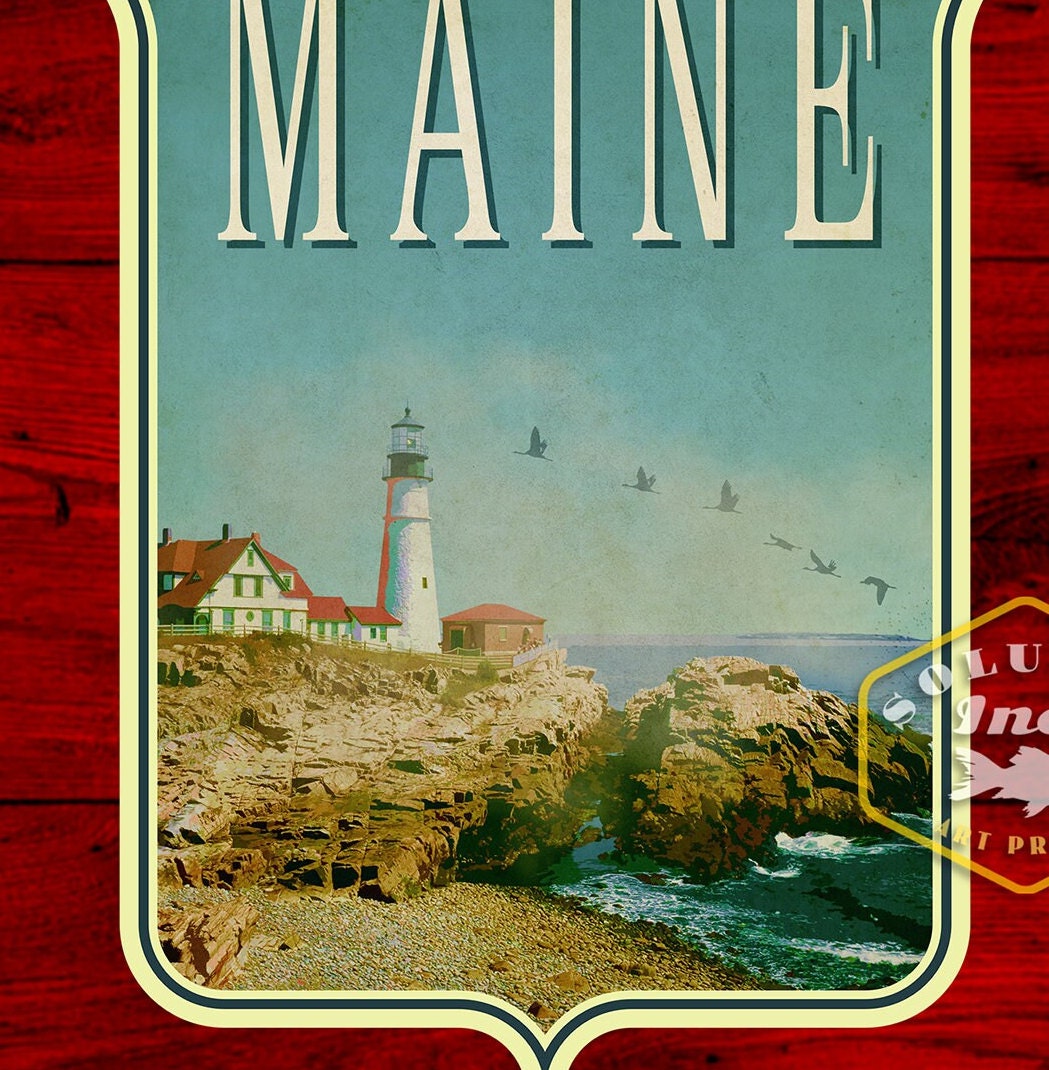 Maine travel sticker, vintage style decal for suitcase, luggage, laptop or water bottle