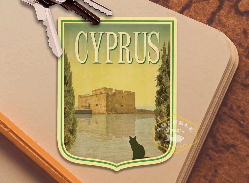 Cyprus travel sticker, vintage style decal for suitcase, luggage, laptop or water bottle