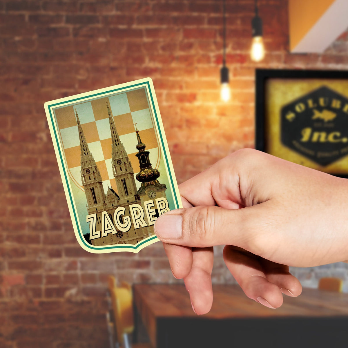 Zagreb Croatia Travel Sticker: Vintage Suitcase Decal