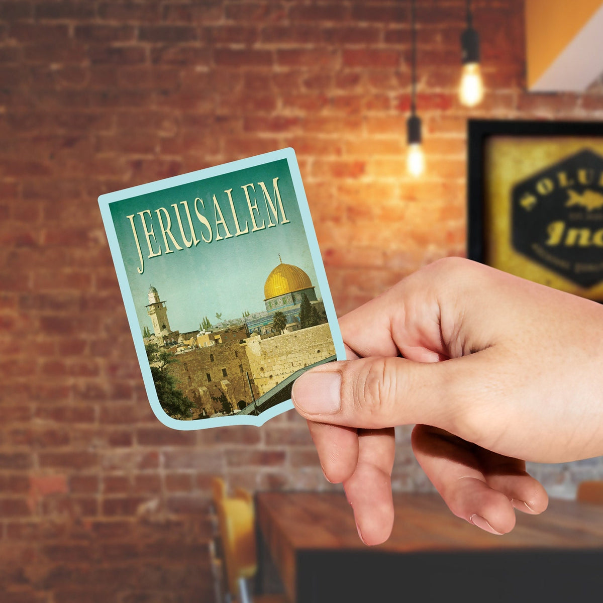 Jerusalem travel sticker, vintage style decal for suitcase, luggage, laptop or water bottle