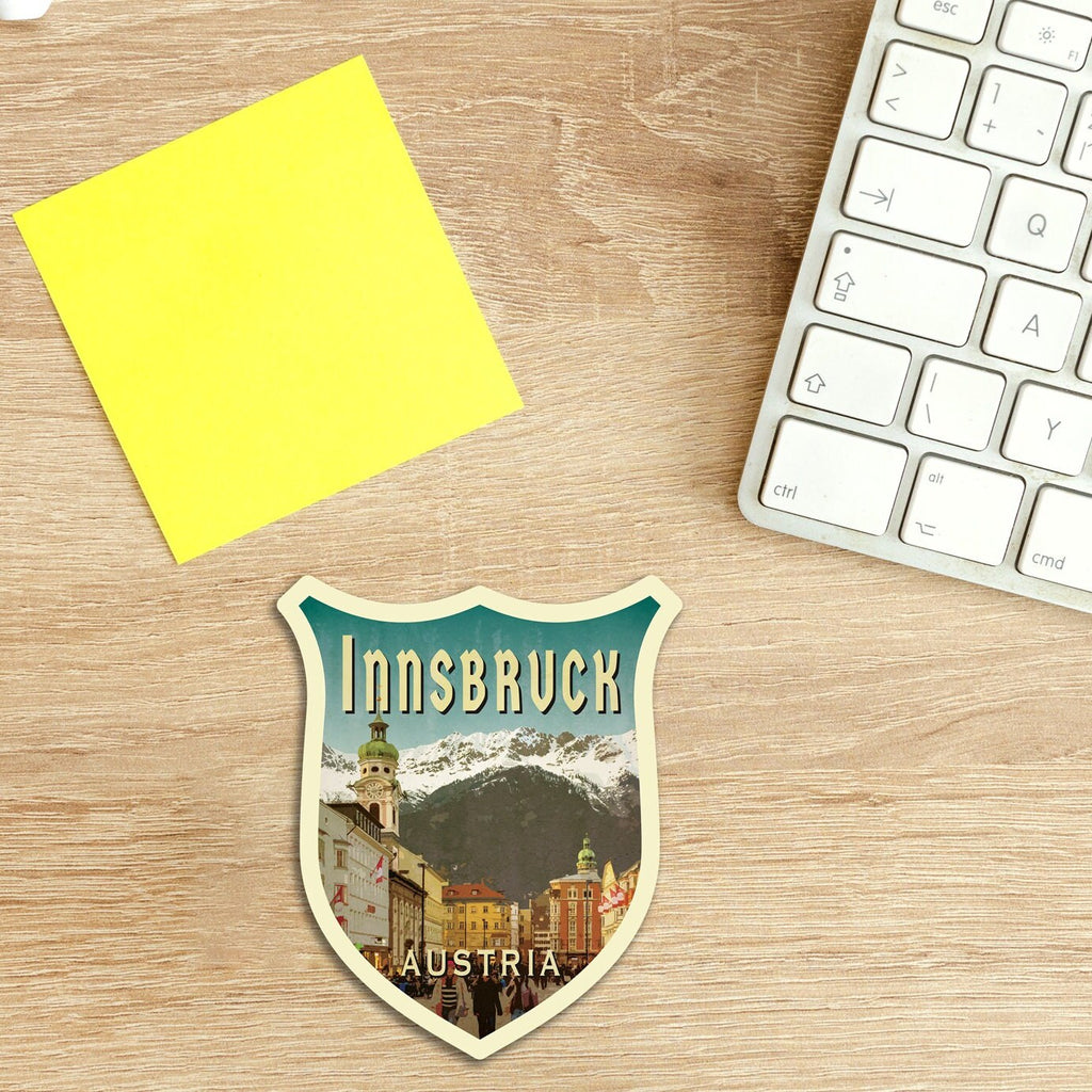 Innsbruck Austria Travel Sticker: Vintage Suitcase Decal