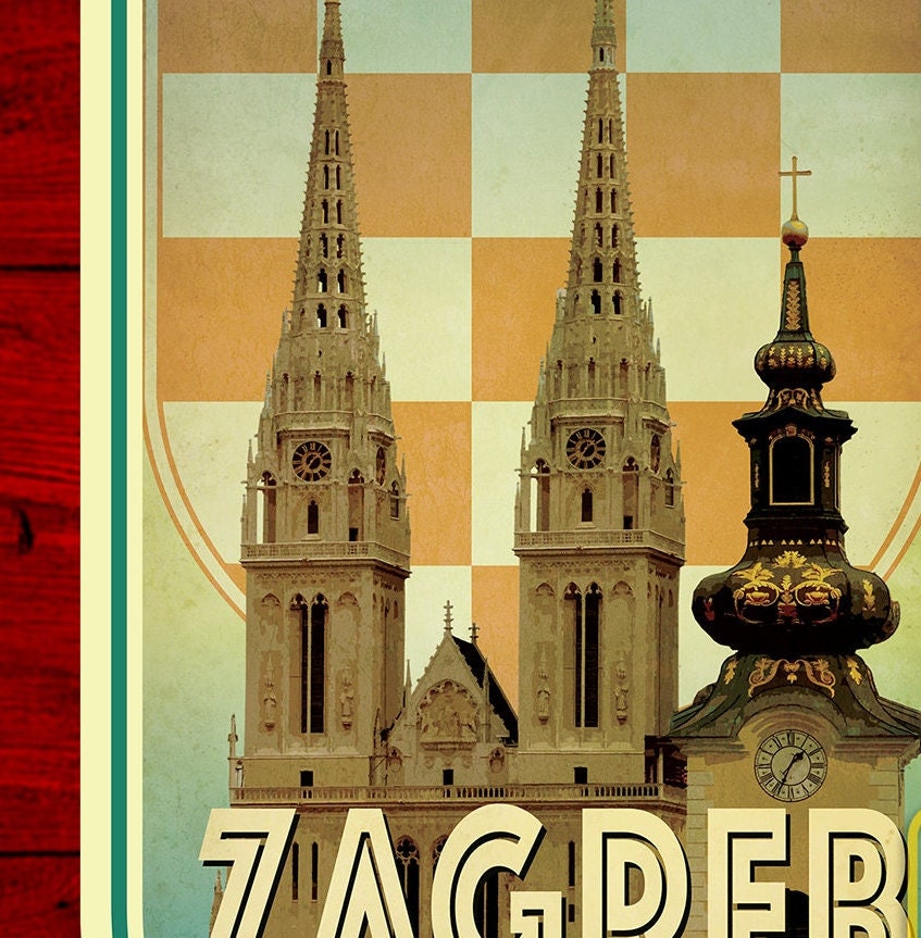 Zagreb Croatia Travel Sticker: Vintage Suitcase Decal