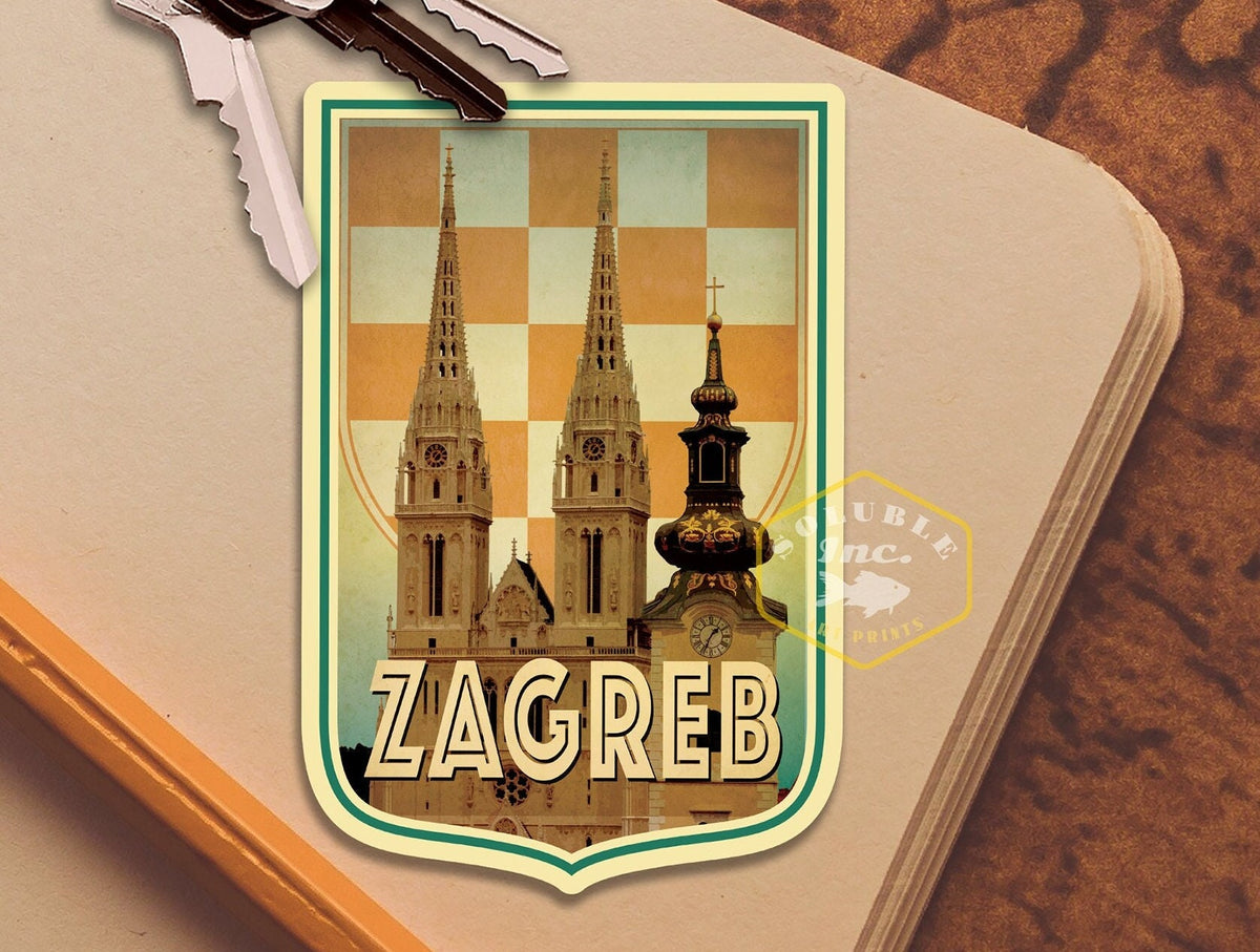 Zagreb Croatia Travel Sticker: Vintage Suitcase Decal