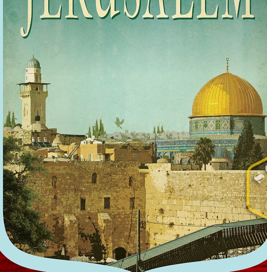 Jerusalem travel sticker, vintage style decal for suitcase, luggage, laptop or water bottle