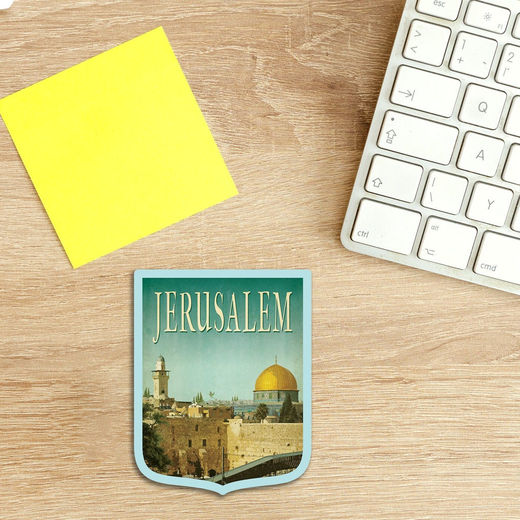 Jerusalem travel sticker, vintage style decal for suitcase, luggage, laptop or water bottle