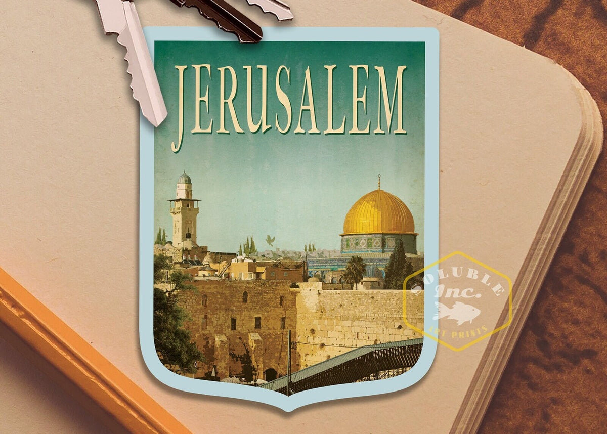 Jerusalem travel sticker, vintage style decal for suitcase, luggage, laptop or water bottle