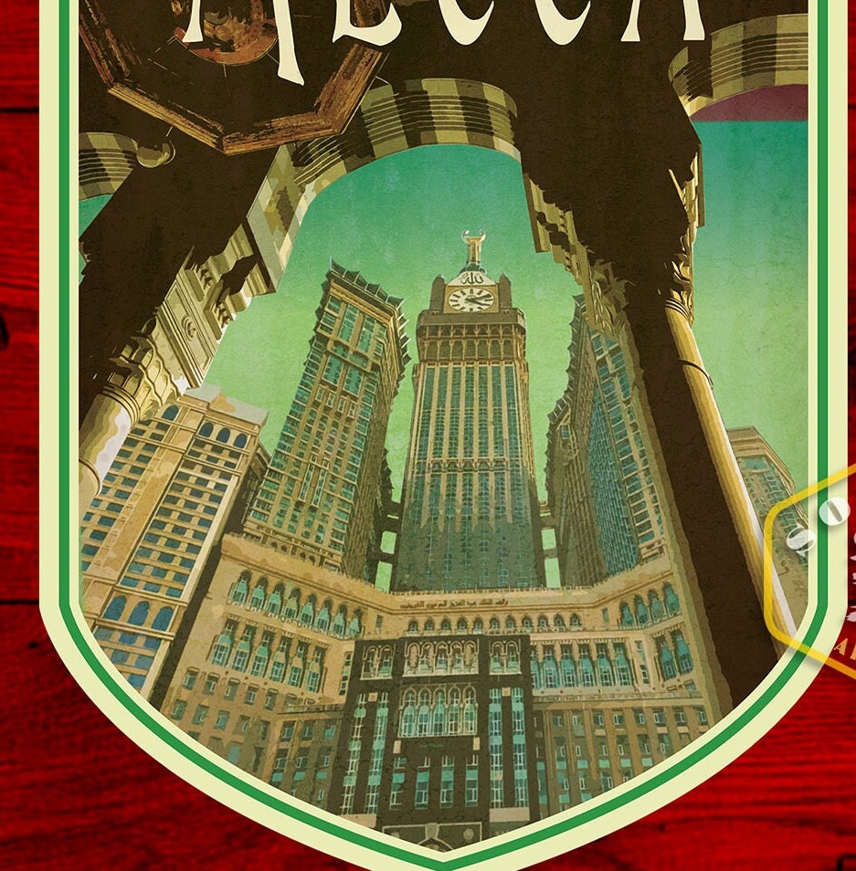 Mecca Saudi Arabia Vintage Travel Sticker: Luggage Decal