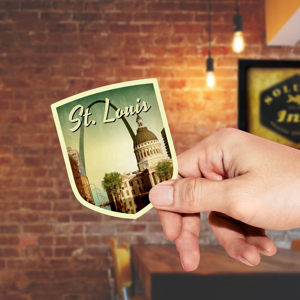 St Louis travel sticker, vintage style decal for suitcase, luggage, laptop or water bottle