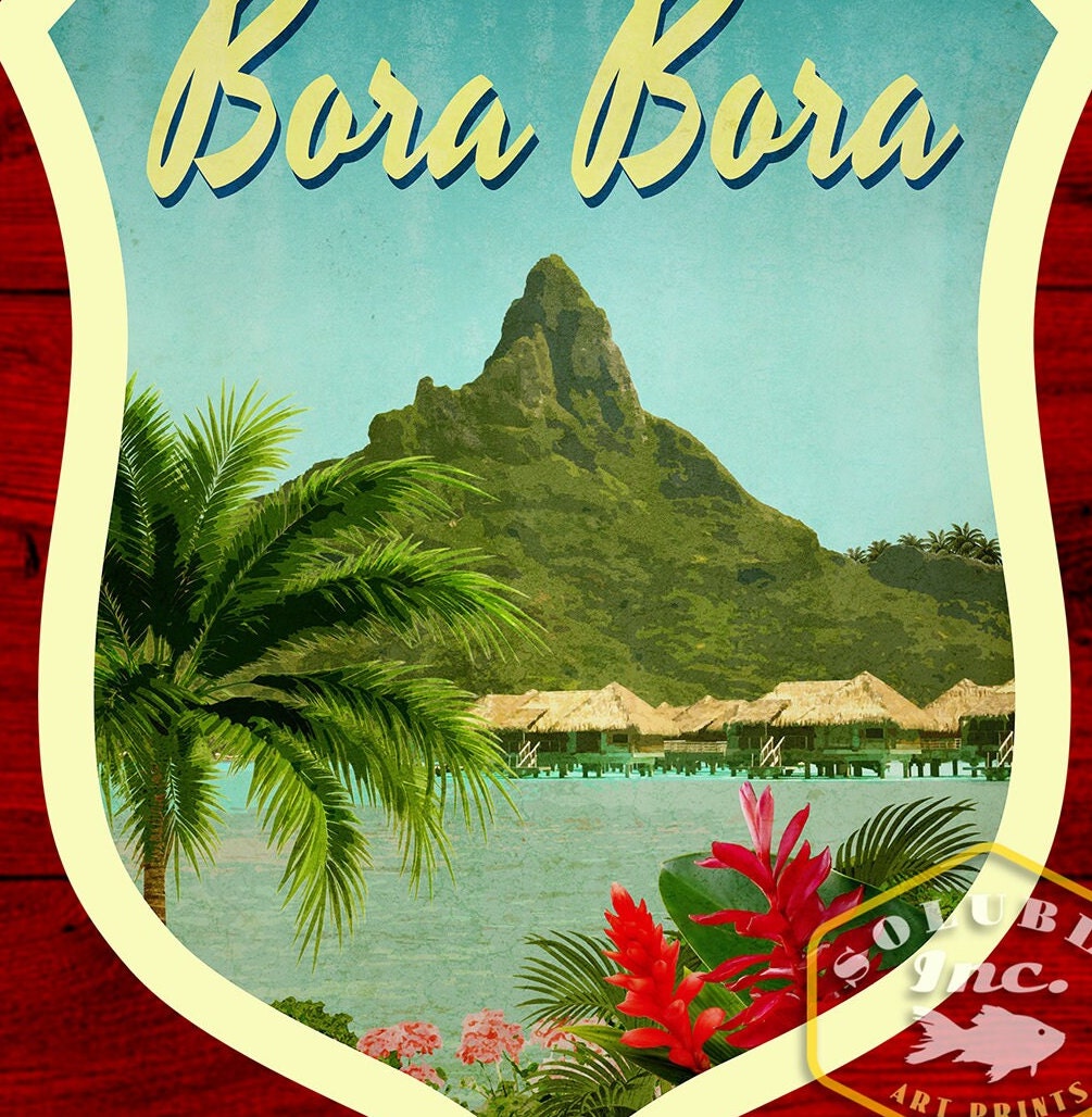 Bora Bora travel sticker, vintage style decal for suitcase, luggage, laptop or water bottle