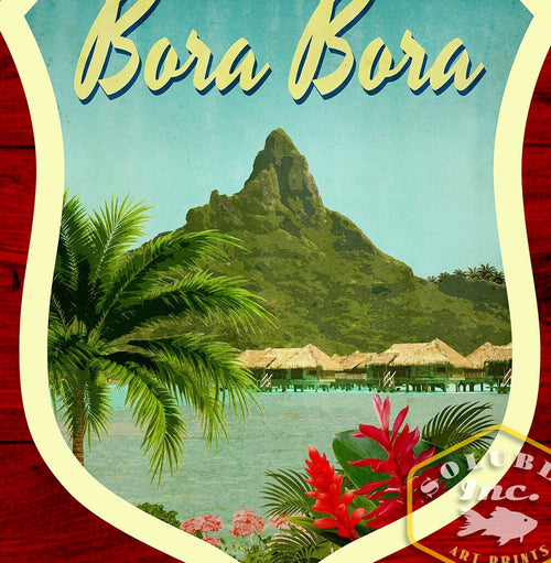 Bora Bora travel sticker, vintage style decal for suitcase, luggage, laptop or water bottle
