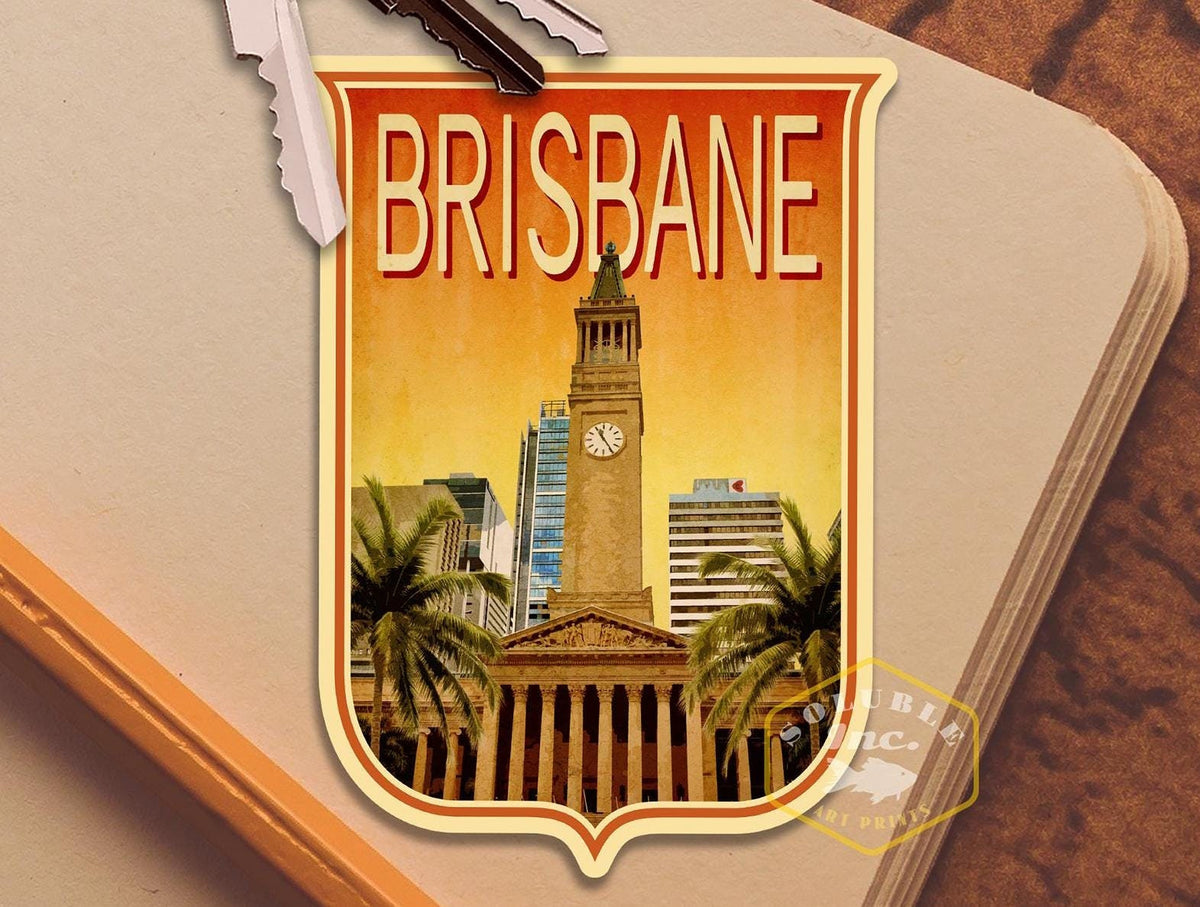 Brisbane Australia travel sticker, vintage style decal for suitcase, luggage, laptop or water bottle