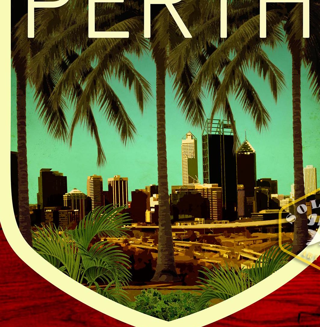 Perth Australia travel sticker, vintage style decal for suitcase, luggage, laptop or water bottle