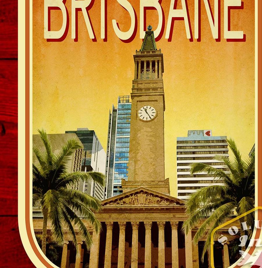 Brisbane Australia travel sticker, vintage style decal for suitcase, luggage, laptop or water bottle