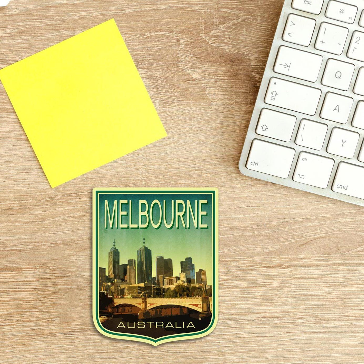 Melbourne Australia travel sticker, vintage style decal for suitcase, luggage, laptop or water bottle