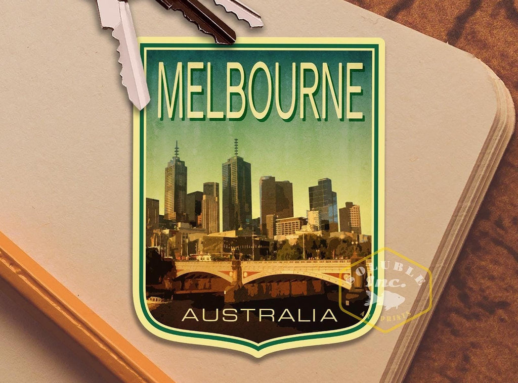 Melbourne Australia travel sticker, vintage style decal for suitcase, luggage, laptop or water bottle
