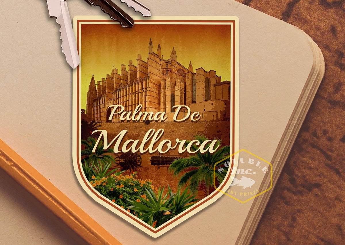 Palma De Mallorca Travel Sticker: Vintage Suitcase Decal