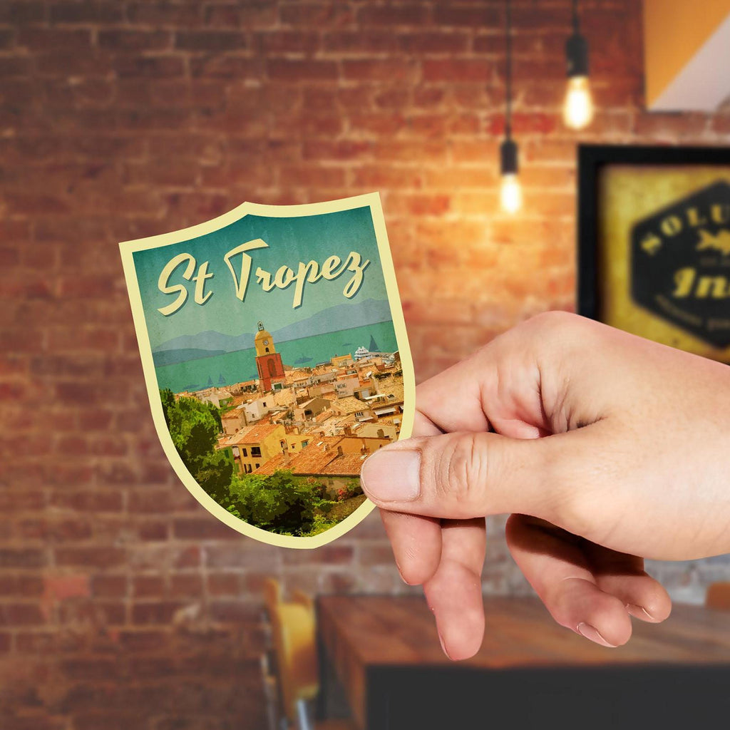 St Tropez France Travel Sticker: Vintage Suitcase Decal
