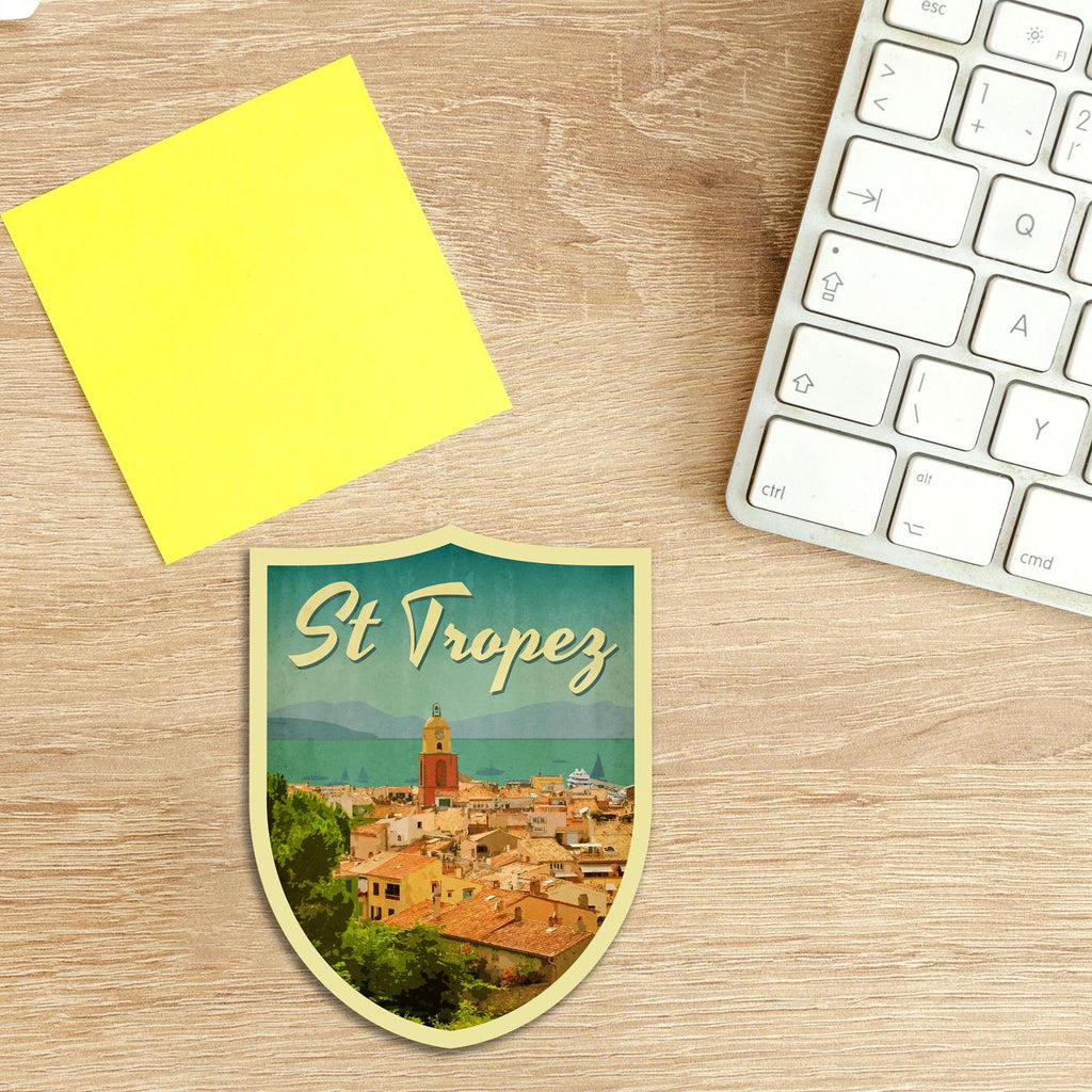 St Tropez France Travel Sticker: Vintage Suitcase Decal