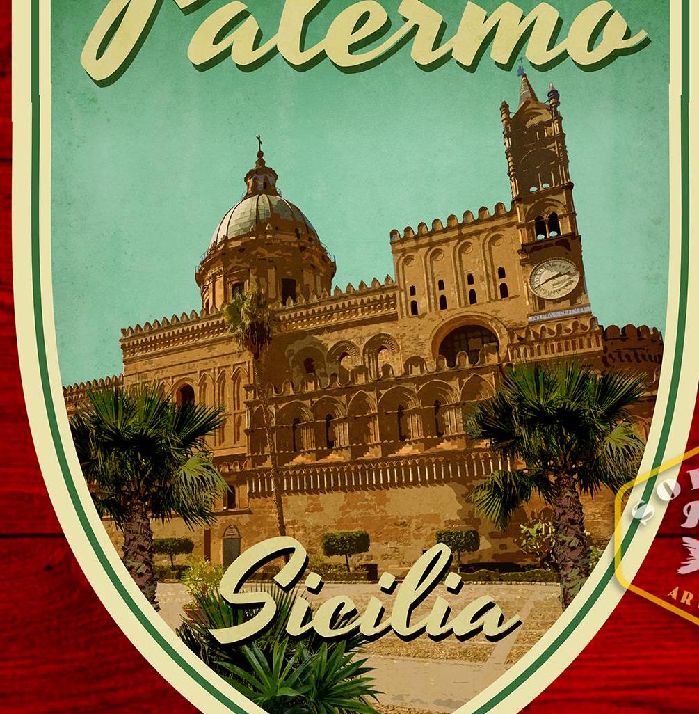 Palermo Sicily Vintage Travel Sticker: Luggage, Laptop, Water Bottle