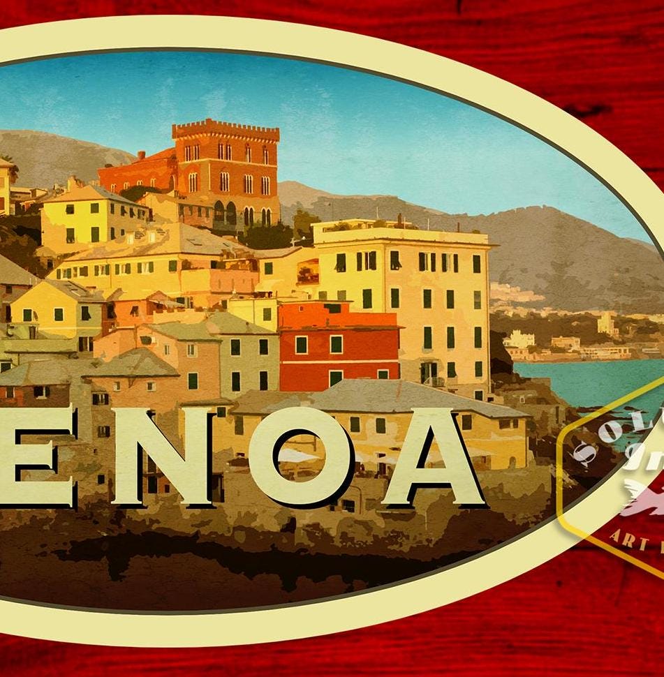 Genoa Italy Travel Sticker: Vintage Suitcase Luggage Decal