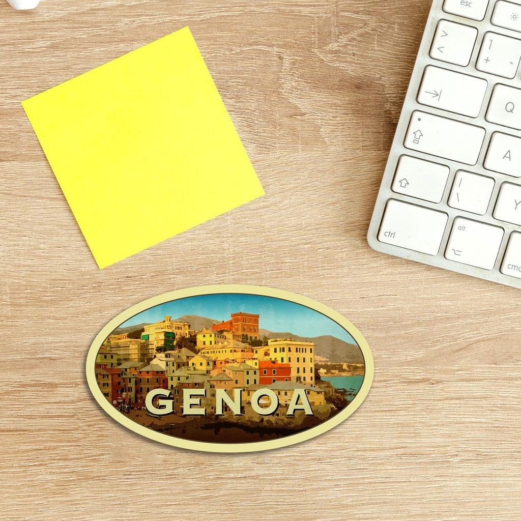 Genoa Italy Travel Sticker: Vintage Suitcase Luggage Decal
