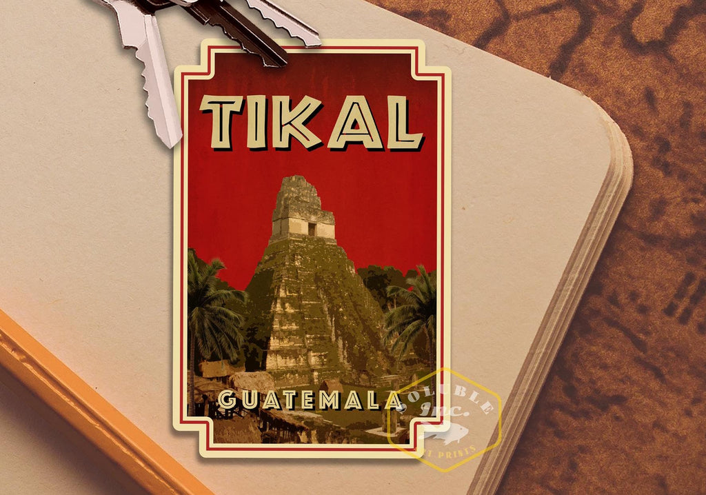 Tikal, Guatemala travel sticker, vintage style decal for suitcase, luggage, laptop or water bottle