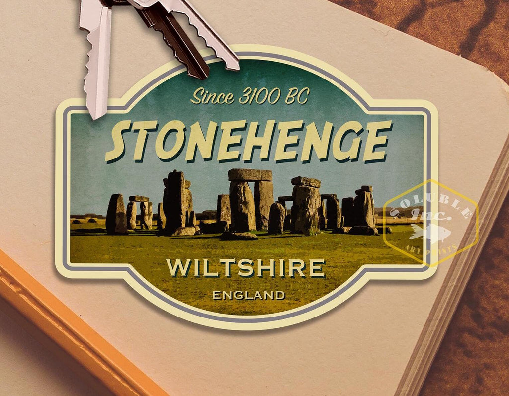 Stonehenge England Travel Sticker: Vintage Suitcase Decal