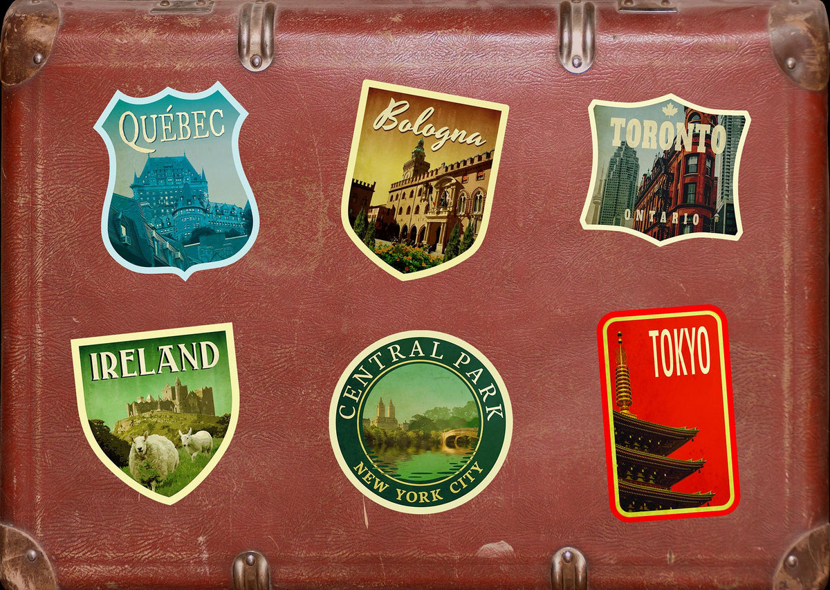 Bologna Italy Travel Sticker: Vintage Suitcase Decal