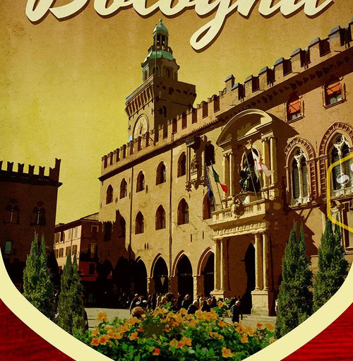 Bologna Italy Travel Sticker: Vintage Suitcase Decal