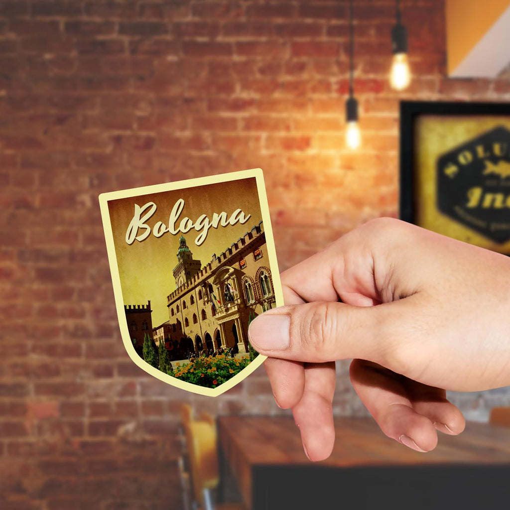 Bologna Italy Travel Sticker: Vintage Suitcase Decal