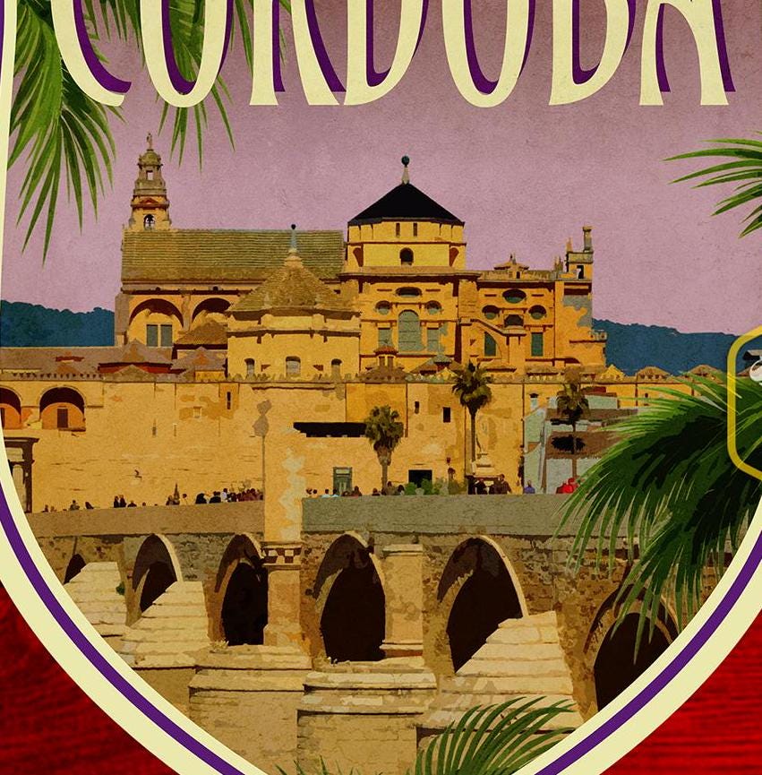 Cordoba Spain Travel Sticker: Vintage Suitcase Decal