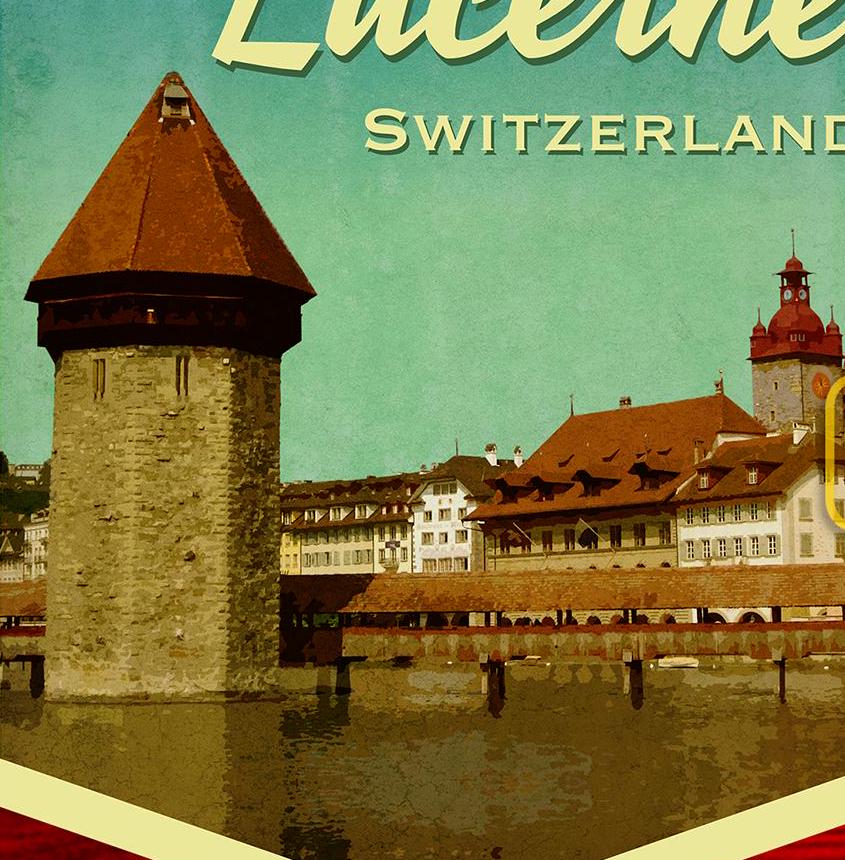 Lucerne Switzerland Travel Sticker: Vintage Suitcase Decal