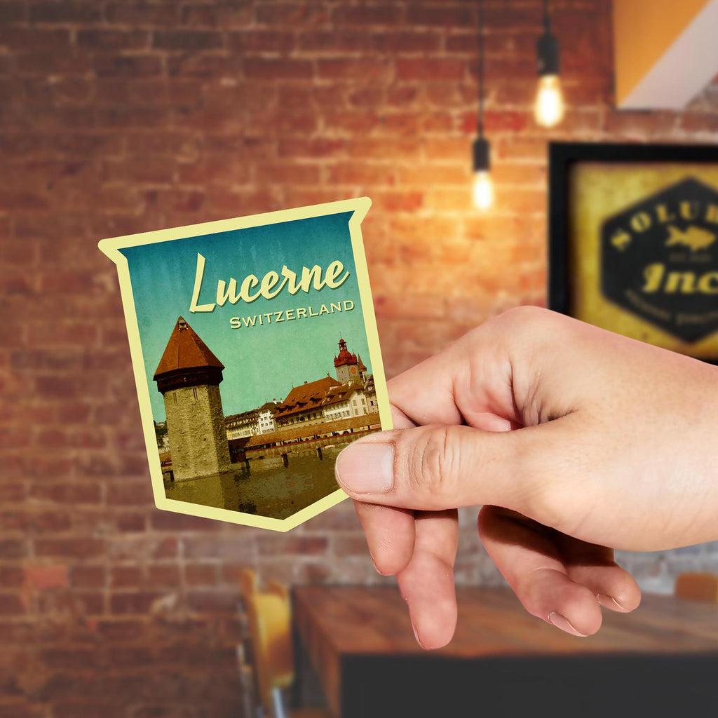 Lucerne Switzerland Travel Sticker: Vintage Suitcase Decal