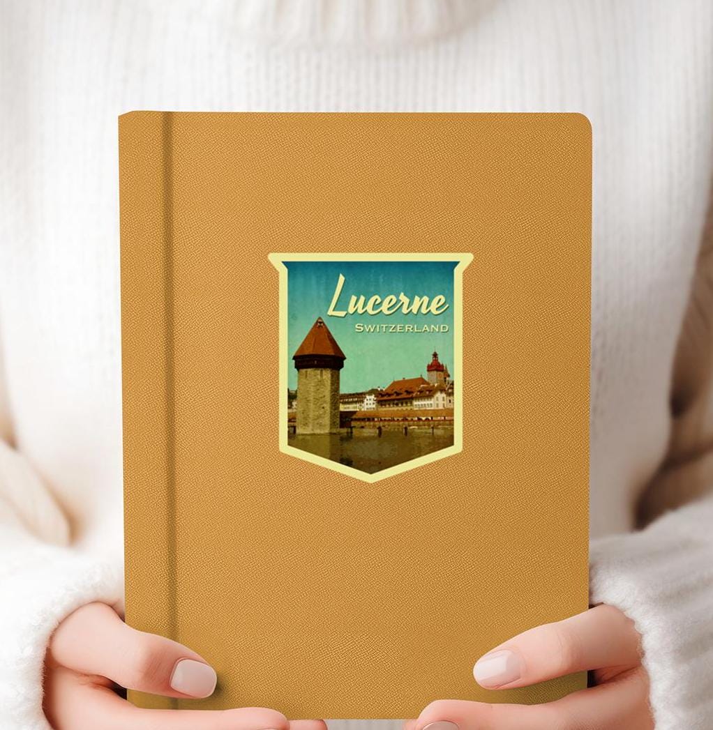 Lucerne Switzerland Travel Sticker: Vintage Suitcase Decal