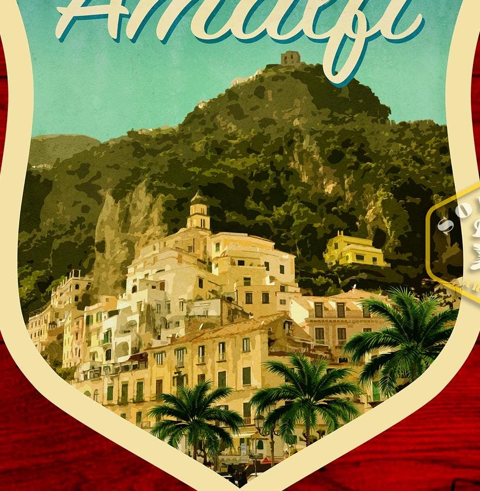 Amalfi Coast Italy Travel Sticker: Vintage Suitcase Decal