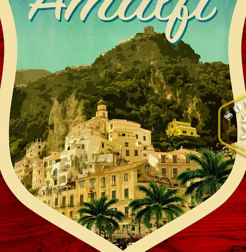 Amalfi Coast Italy Travel Sticker: Vintage Suitcase Decal
